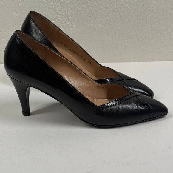 Vintage Bruno Magli Pumps Pointed Toe Black Leather Heels Made in Italy 8.5B - Picture 2 of 14